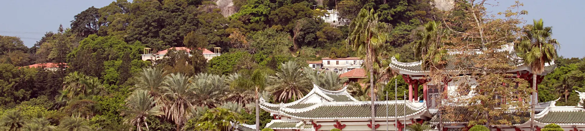 Rocky hilltop and surrounding village rooftops at Sunlight Rock on Gulangyu, Xiamen