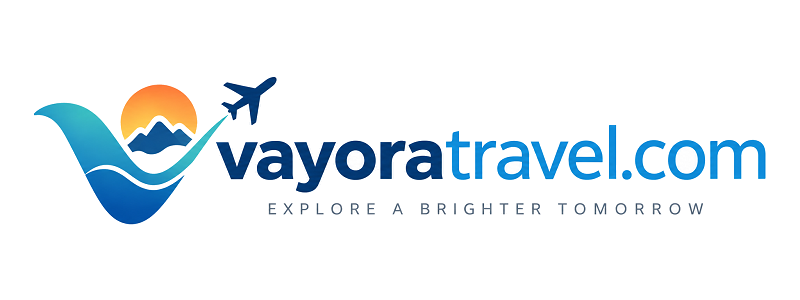 Vayora Travel logo with a blue bird and orange sun
