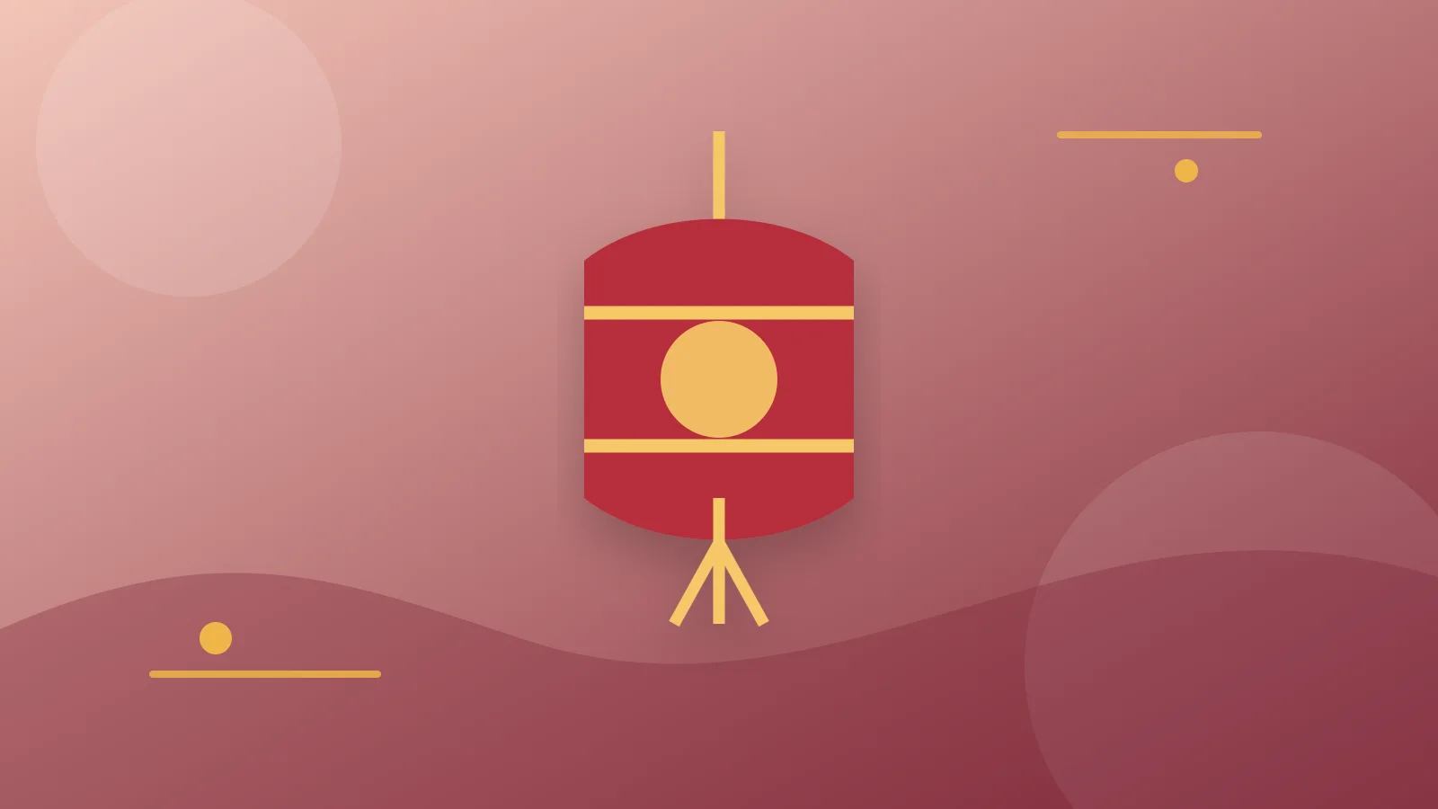 Illustrated red-and-gold hanging lantern on a warm pink background