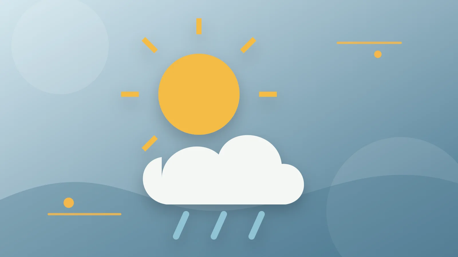 Illustrated yellow sun above a white rain cloud on a blue background