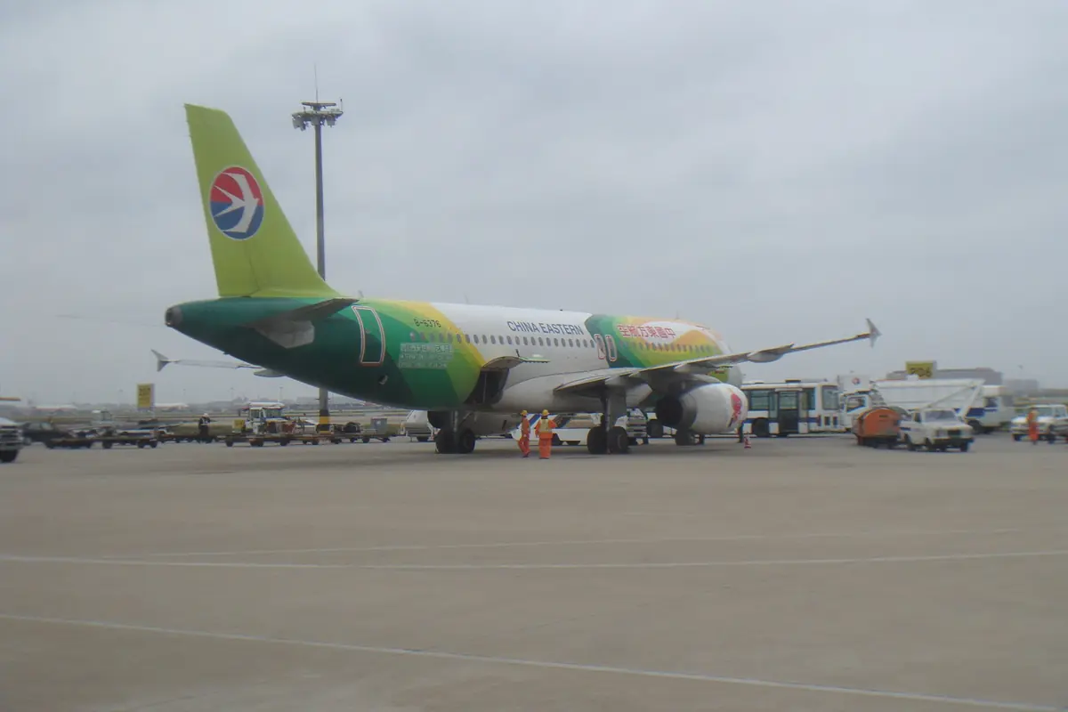 China Eastern Airlines aircraft taxiing at Shanghai Pudong Airport