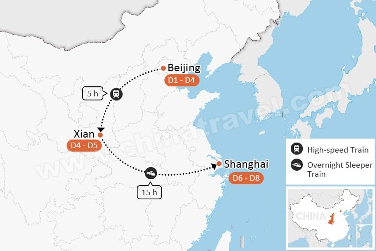 beijing-xian-shanghai tour map